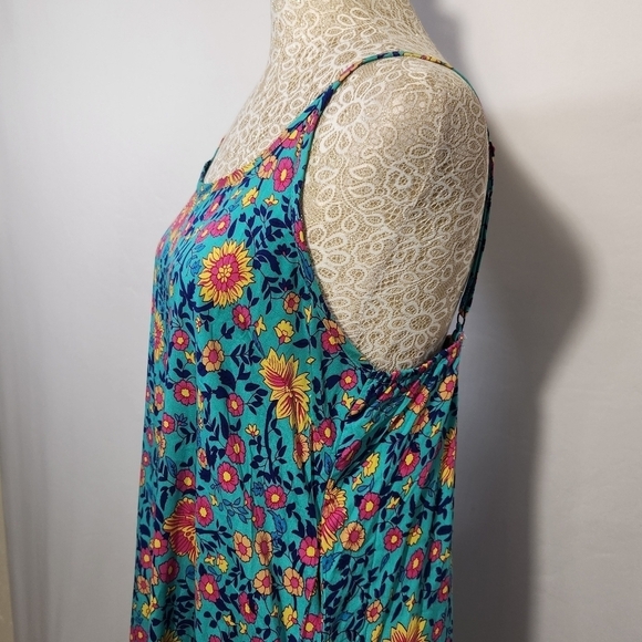Qearal Women SZ S Floral Print Sleeveless Adjustable Strap Pockets Dress Beach - Picture 8 of 16